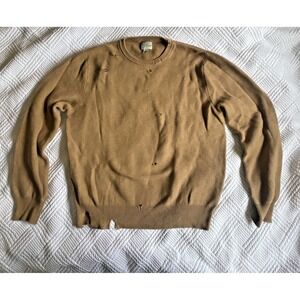 J Crew Cotton Silk Women's Sweater Size L Tan Knit Distressed Preppy Retro